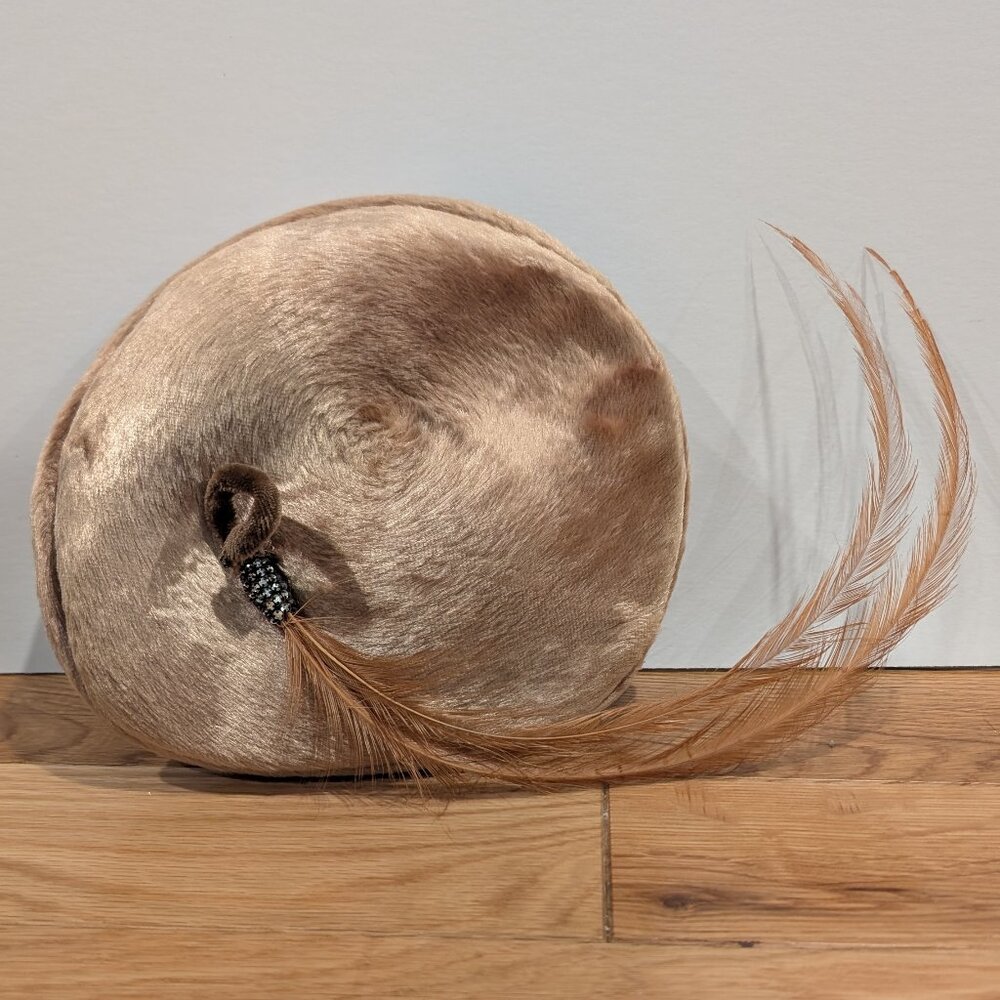 Women's Vintage Brown Tan Ombre Faux Fur Feathered Calot/Cocktail Hat